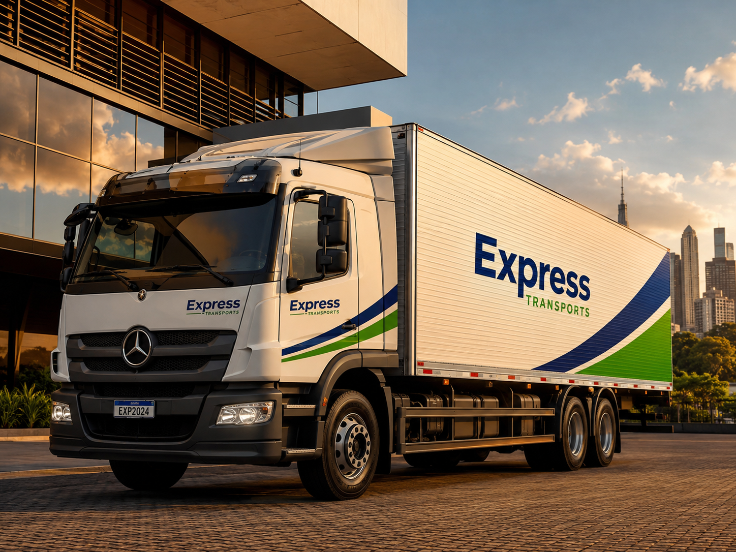 Caminhão da Express Transportes pronto para realizar mudança de móveis e cargas